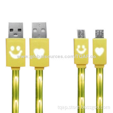 30-pin USB Cable with Heart or Smile Flash LED Light, Single Fiber Wire, 1.0m Length